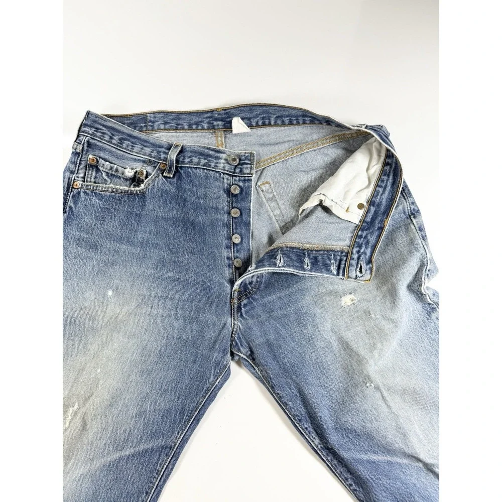 Levi's 501 Denim Blue Jeans Men's‎ 35x33 Distressed Grunge Casual Pants Y2K